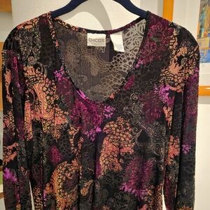 Chico's Vibrant Paisley Long Sleeve Top